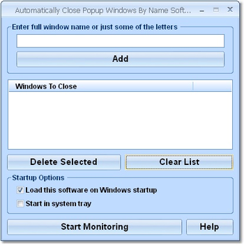 Automatically Close Popup Windows By Name Software screenshot