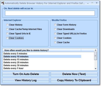 Automatically Delete Browser History For Internet Explorer and Firefox Software screenshot
