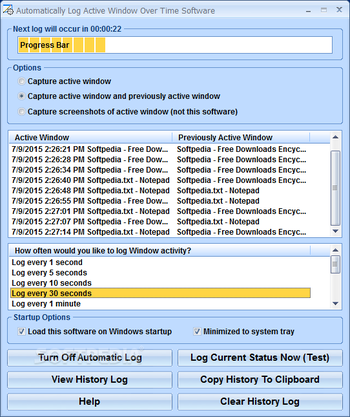 Automatically Log Active Window Over Time Software screenshot