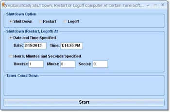 Automatically Shut Down, Reboot or Logoff Computer At Certain Time Software screenshot