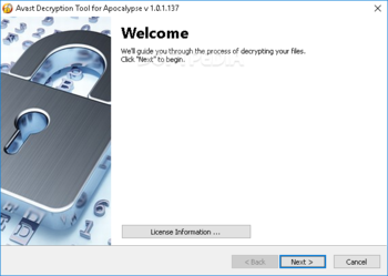 Avast Decryption Tool for Apocalypse Ransomware screenshot