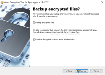 Avast Decryption Tool for Apocalypse Ransomware screenshot 3