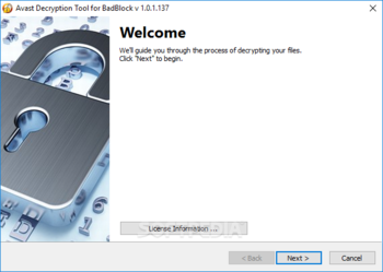 Avast Decryption Tool for BadBlock Ransomware screenshot