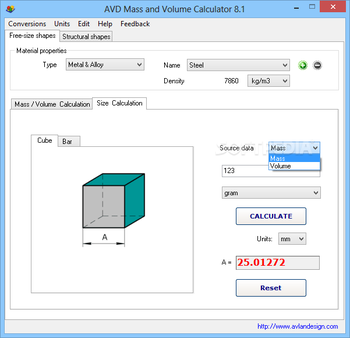 AVD Mass and Volume Calculator screenshot 2