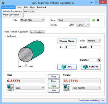 AVD Mass and Volume Calculator screenshot 5