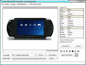 Avex DVD to PSP Converter screenshot