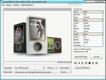 Avex DVD to Zune Video Suite screenshot 3