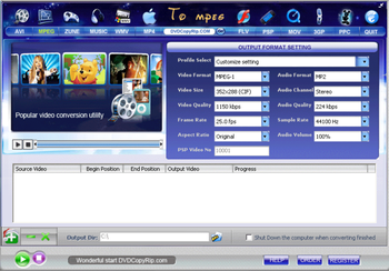 AVI MPEG FLV MOV RM WMV to MPEG Converter screenshot