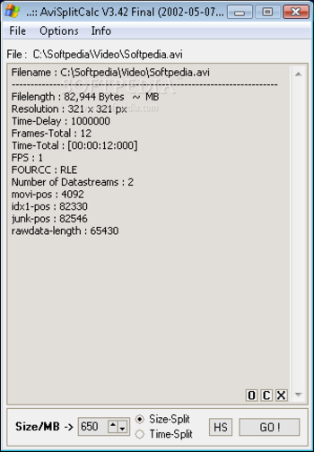 AVISplitCalc screenshot
