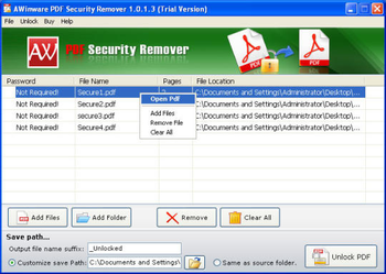 AWinware PDF Security Remover screenshot