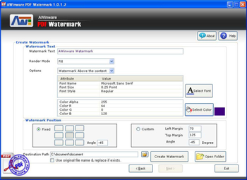 AWinware PDF Watermark screenshot