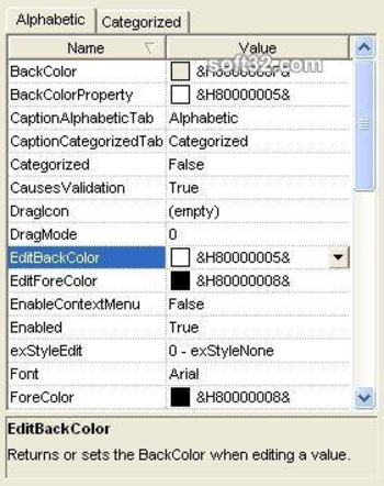 axPropertiesList screenshot