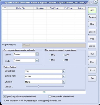 Aya MP3 AMR WAV MMF Mobile Ringtone Maker screenshot 2
