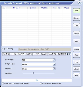 Aya MP3 WMA AAC M4A AMR Audio Converter screenshot