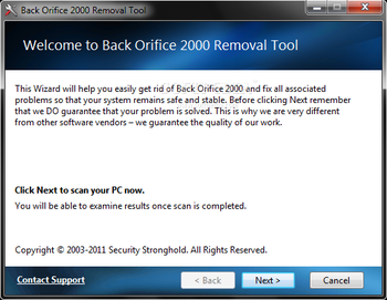 Back Orifice 2000 Removal Tool screenshot