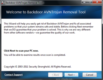 Backdoor AVNTrojan Removal Tool screenshot