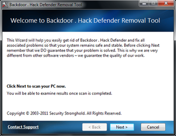 Backdoor . Hack Defender Removal Tool screenshot