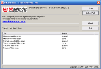 Backdoor.IRC.Sticy.A Removal Tool screenshot