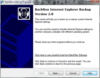BackRex Internet Explorer Backup screenshot