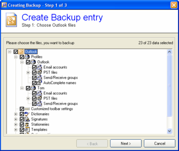 Backup Outlook screenshot