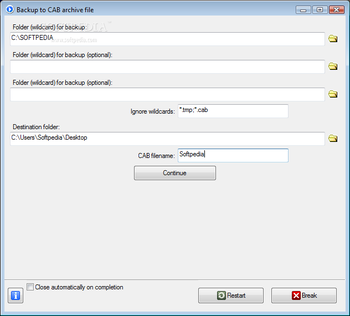 Backup to CAB Archive File screenshot