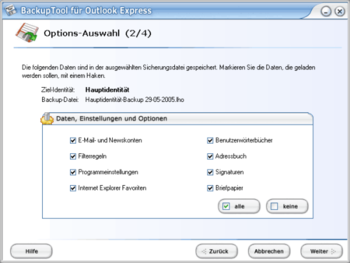 BackupTool for Outlook Express screenshot