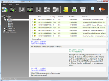 Backuptrans iPhone Android SMS Transfer Plus screenshot