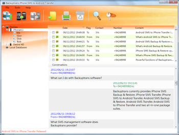 Backuptrans iPhone SMS to Android Transfer screenshot