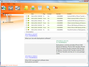 Backuptrans iPhone SMS Transfer screenshot