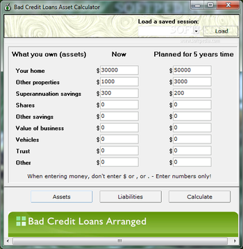 Bad Credit Loans Asset Calculator screenshot