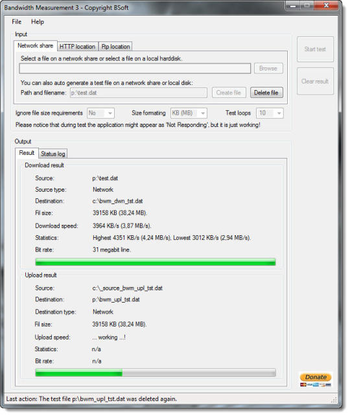 Bandwidth Measurement screenshot