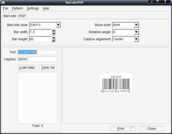 Barcode to PDF screenshot