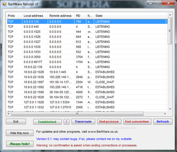 BartWare Netstat UI screenshot
