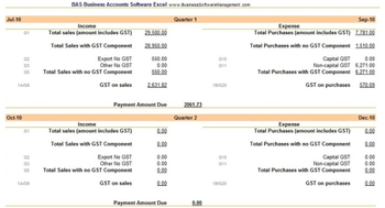 BAS Business Accounts Software Excel screenshot
