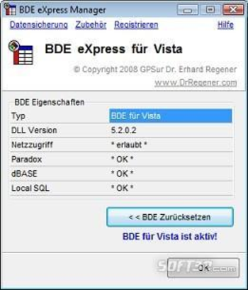 BDE eXpress for Vista screenshot 2