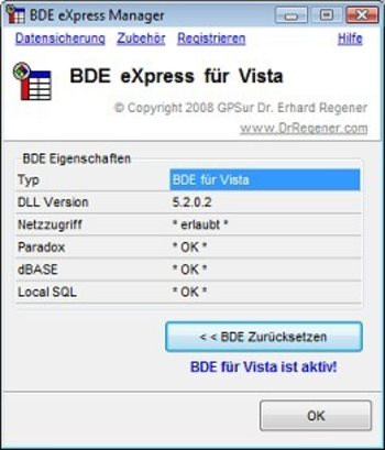BDE eXpress for Vista screenshot 3