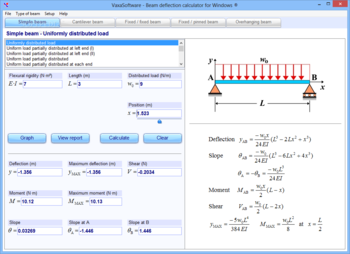 Beam deflection calculator for Windows screenshot