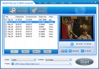 BestHD Blu-Ray to WMV Converter screenshot