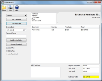 Bid-n-Invoice Basic Invoice screenshot