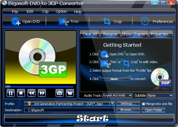 Bigasoft DVD to 3GP Converter screenshot