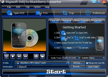 Bigasoft DVD to BlackBerry Converter screenshot
