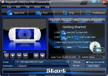 Bigasoft DVD to PSP Converter screenshot