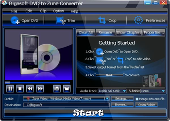 Bigasoft DVD to Zune Converter screenshot