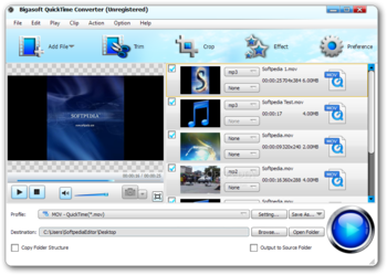 Bigasoft QuickTime Converter screenshot