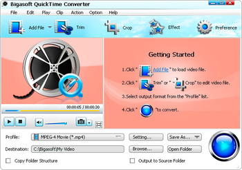 Bigasoft QuickTime Converter screenshot