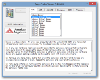BIOS Beep Codes Viewer screenshot