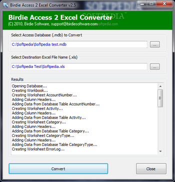 Birdie Access 2 Excel Converter screenshot
