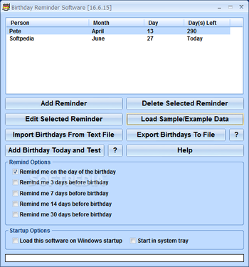 Birthday Reminder Software screenshot