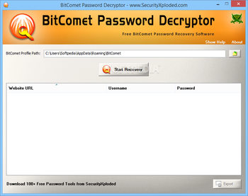 BitComet Password Decryptor screenshot