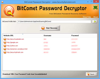 BitComet Password Decryptor screenshot 2
